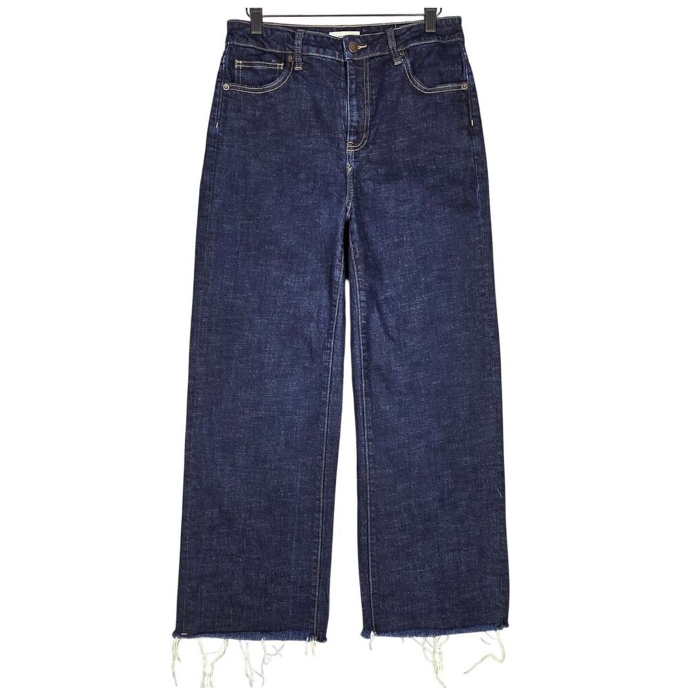 OLIVER LOGAN ABERDEEN WIDE‑LEG CROP JEANS – DARK DENIM – SIZE 28 RELAXED FIT